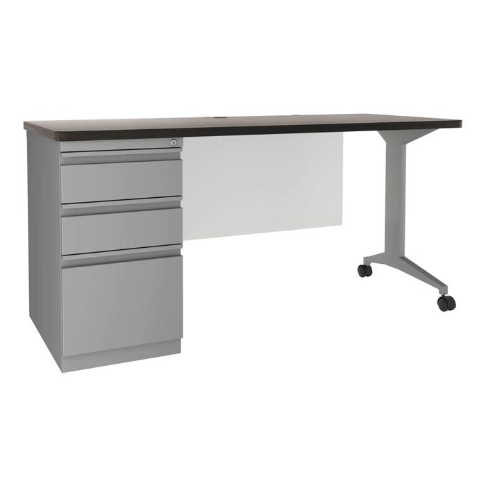Hirsh Mobile T Leg Desk, 60 x 24 x 28-7/8 Inches, Arctic Silver Frame, Weathered Charcoal Top