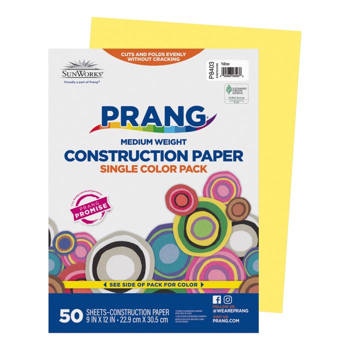 Prang Medium Weight Construction Paper, 9 x 12 Inches, Yellow, 50 Sheets