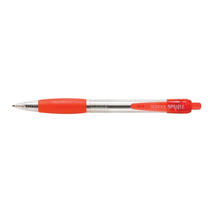 School Smart Retractable Ballpoint Pen, Medium Tip, Red, Pack of 12