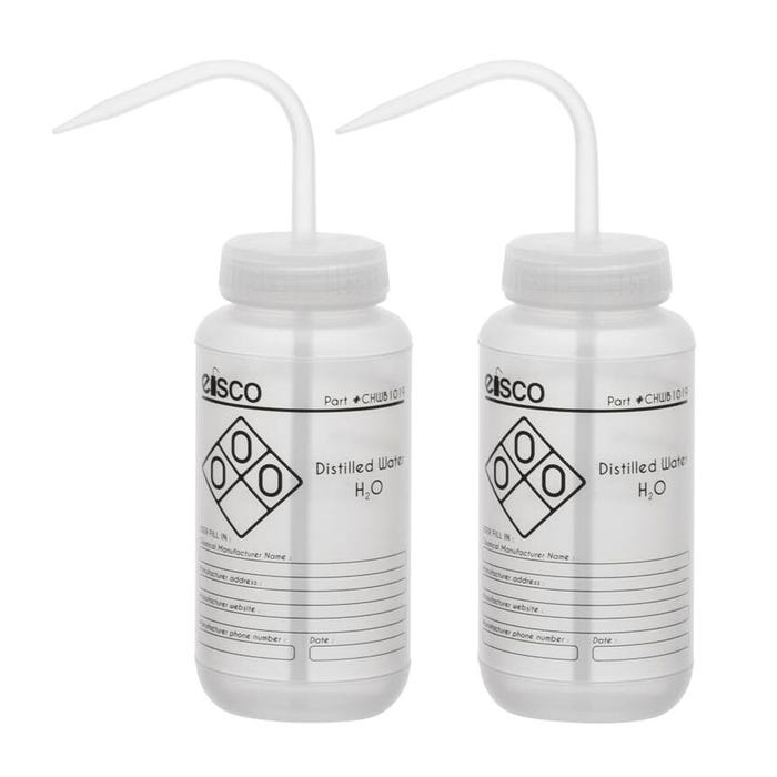Eisco Labs Distilled Water Wash Bottle, 500mL, Wide Mouth, LDPE, Pack of 2