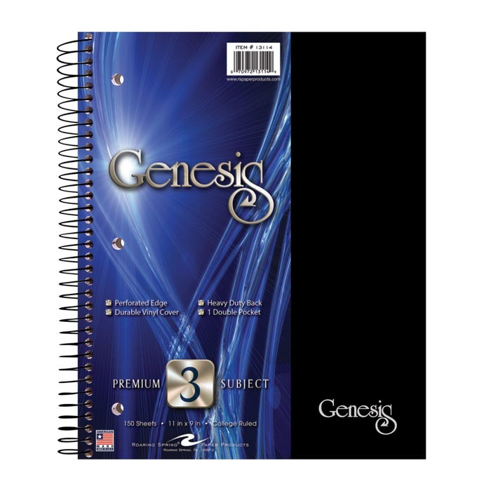 Roaring Spring Genesis 3 Subject Wirebound College Ruled Notebook, 11 x 9 Inches