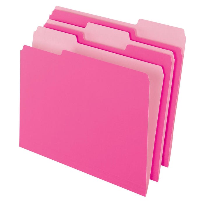 Pendaflex Two-Tone File Folder, Letter Size, 1/3 Cut Tabs, Pink, Pack of 100