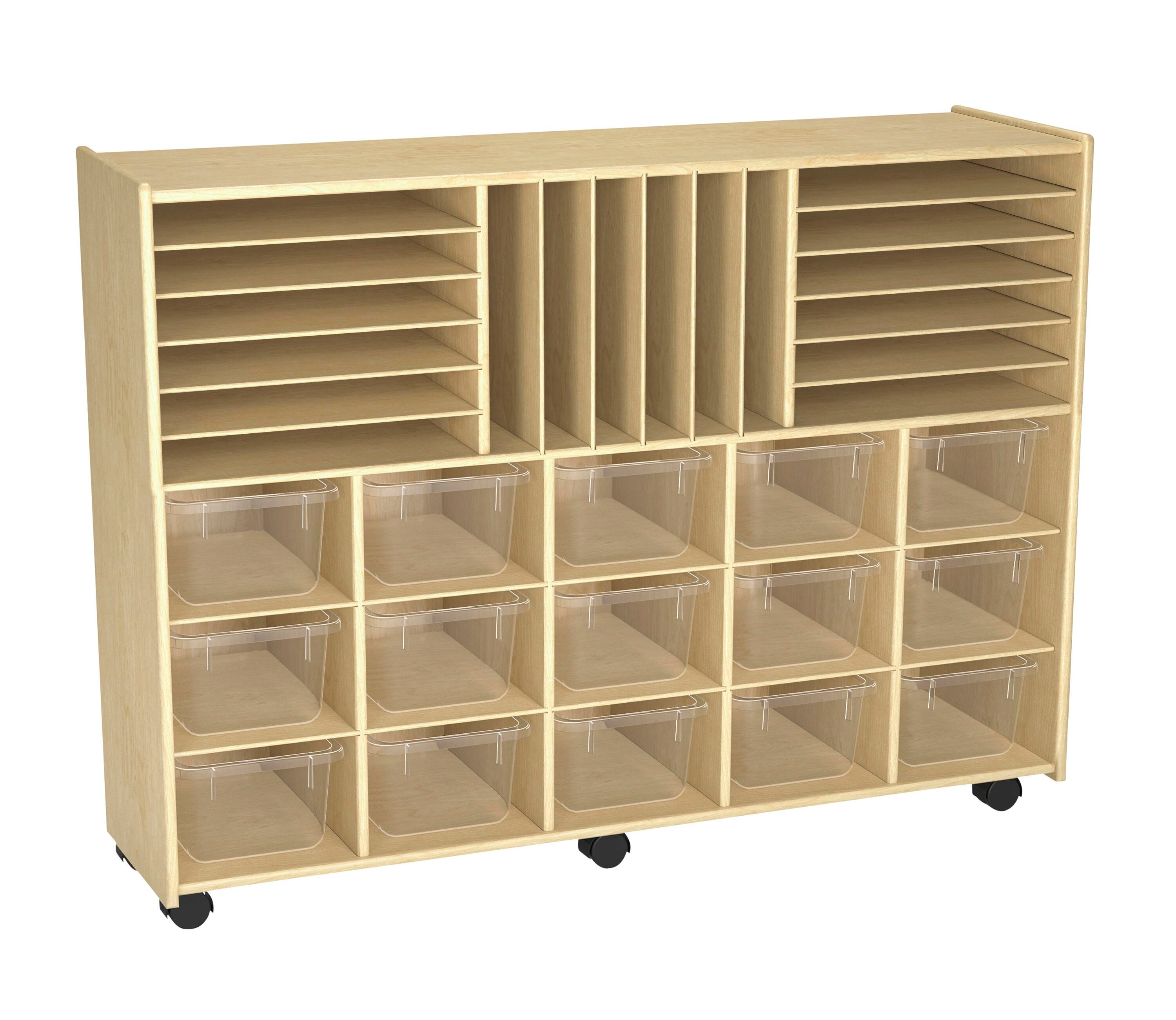 Childcraft Mobile Store-and-Stack Storage Unit, Locking Casters, 15 Clear Trays, 47-3/4 x 14-1/4 x 36 Inches 2128471