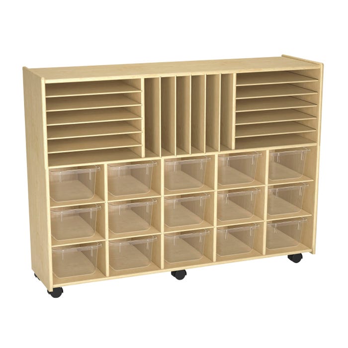Childcraft Mobile Store-and-Stack Storage Unit, Locking Casters, 15 Clear Bins, 47-3/4 x 14-1/4 x 36 Inches