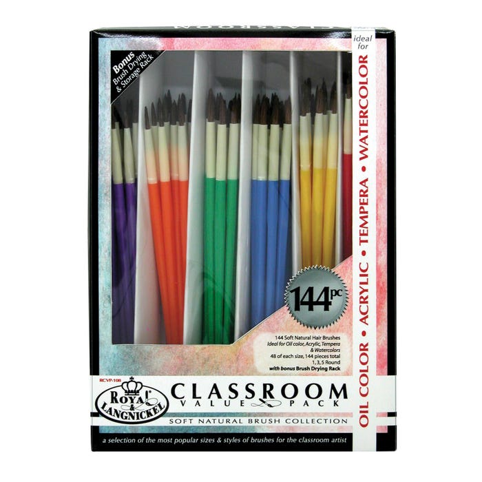 Royal & Langnickel Paint Brushes, Round, Natural Hair, Assorted Sizes, Pack of 144