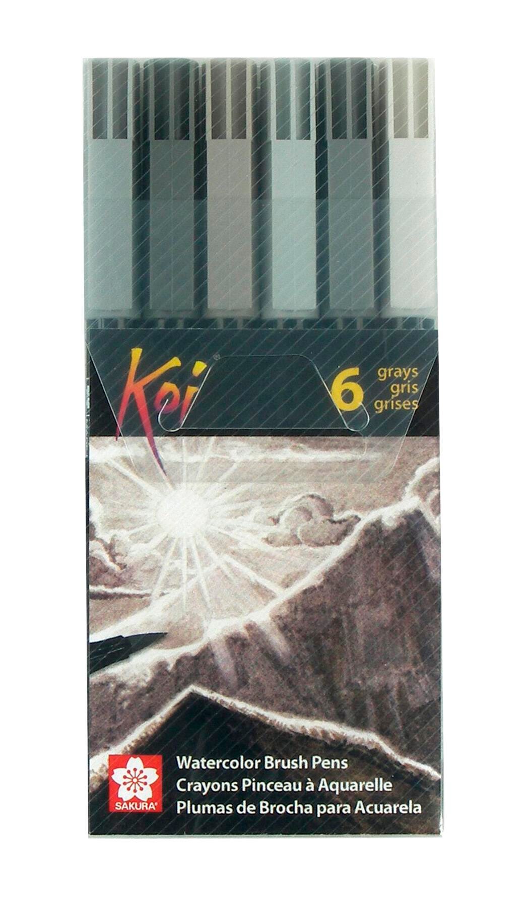 Sakura Koi Dye-Based Coloring Brush Marker, Flexible Nylon Tip, Gray, Set of 6 1414752