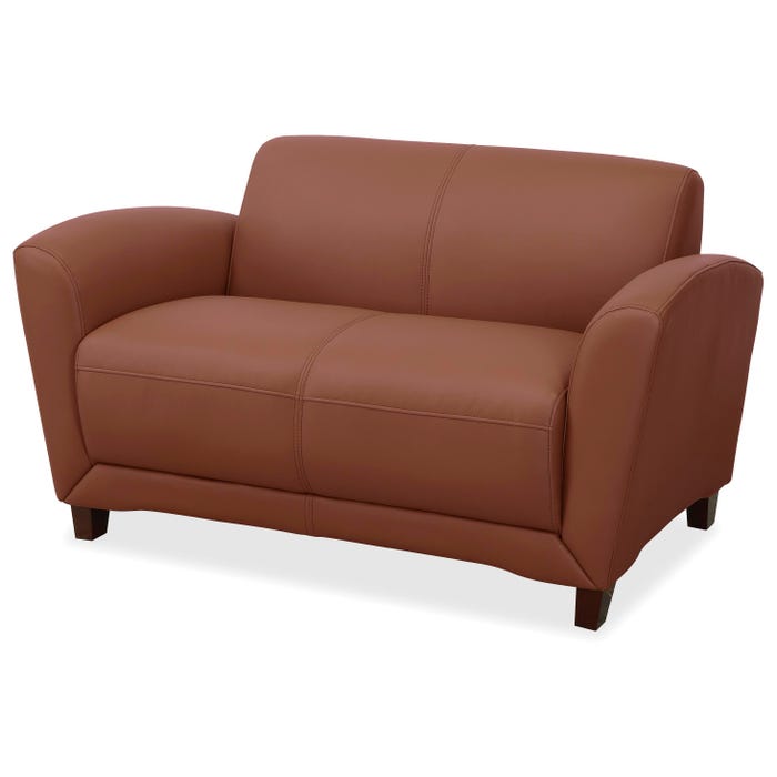 Lorell Reception Loveseat, 55 x 31-1/2 x 34-1/2 Inches, Tan/Mahogany