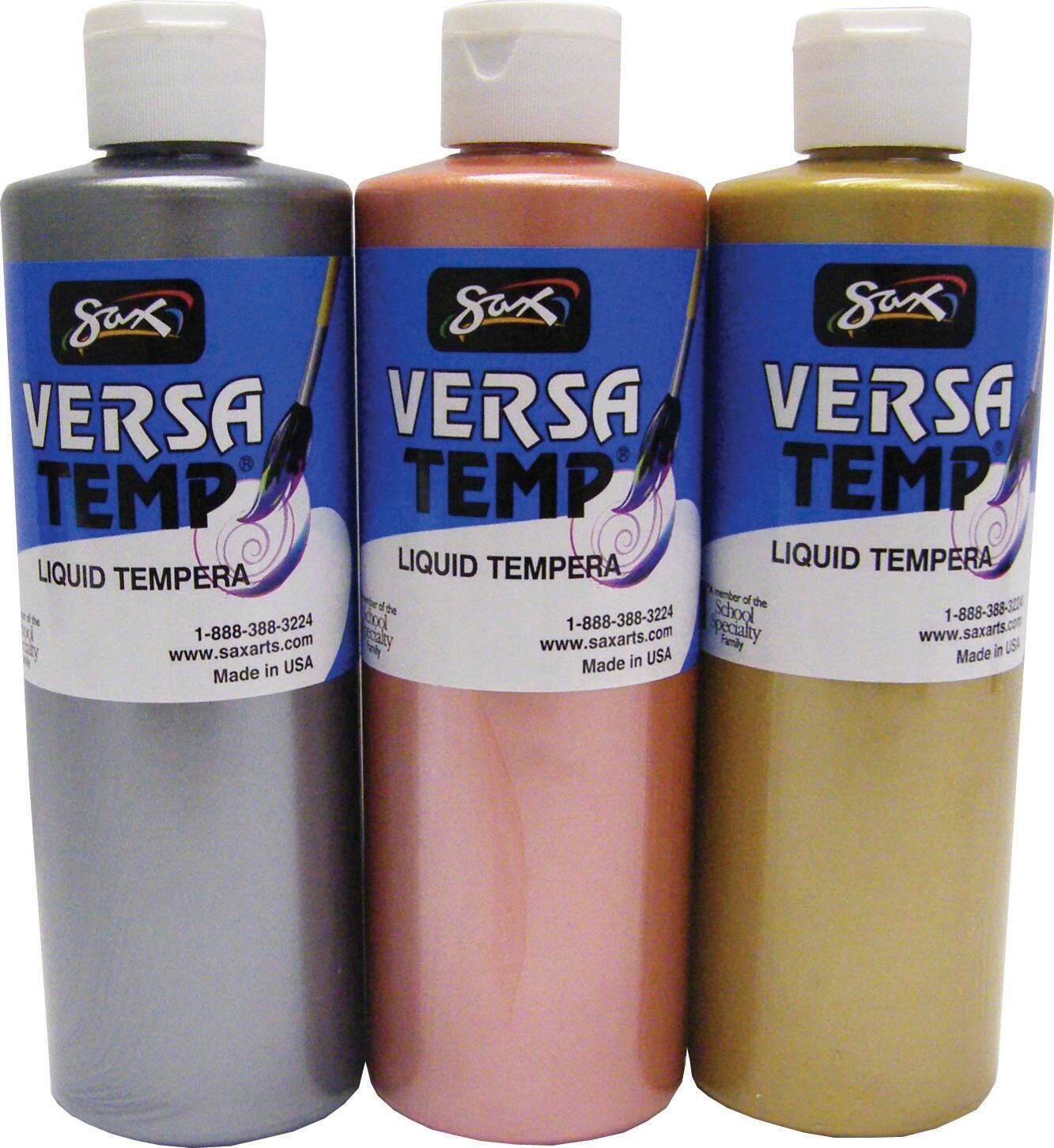 Sax Versatemp Heavy-Bodied Tempera Paint, 1 Pint Bottles, Assorted Metallic Colors, Set of 3 1440731