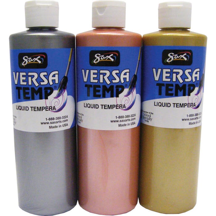 Sax Versatemp Heavy-Bodied Tempera Paint, 1 Pint Bottles, Assorted Metallic Colors, Set of 3