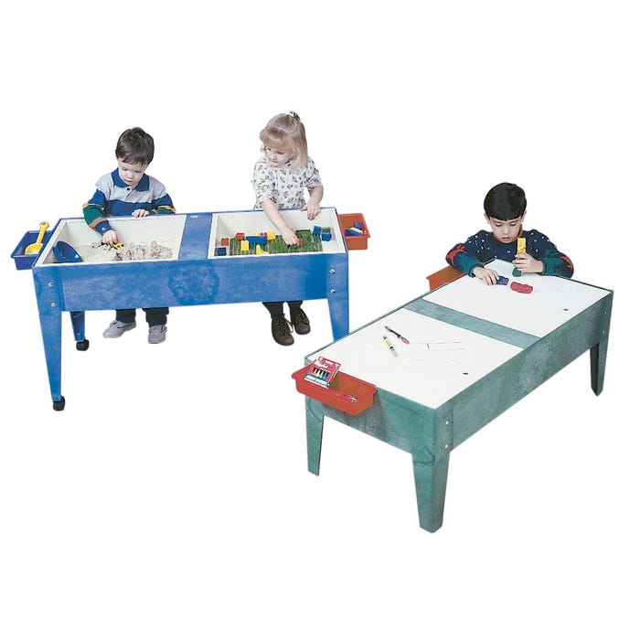 Childbrite Youth Double Mite Youth Activity Table with Tub and Lids 46 x 21 x 24 Inches, Blue
