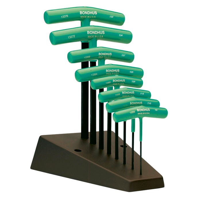 BONDHUS 8-Piece Ball Driver Star Tip T-Handle Wrench Set, T9 - T40, Protanium Steel, Green, Set of 8