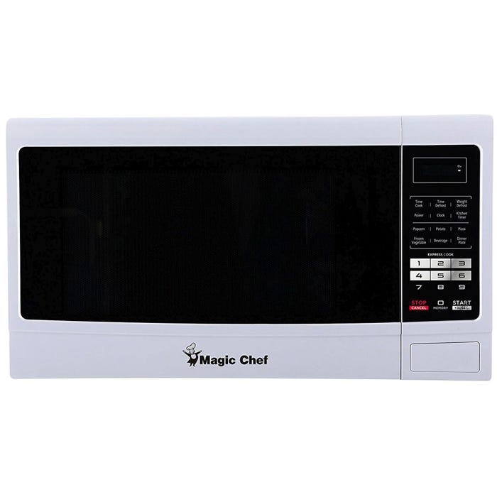 Magic Chef 1-3/5 Cubic Feet 1100 Watt Countertop Microwave Oven with Push-Button Door, White