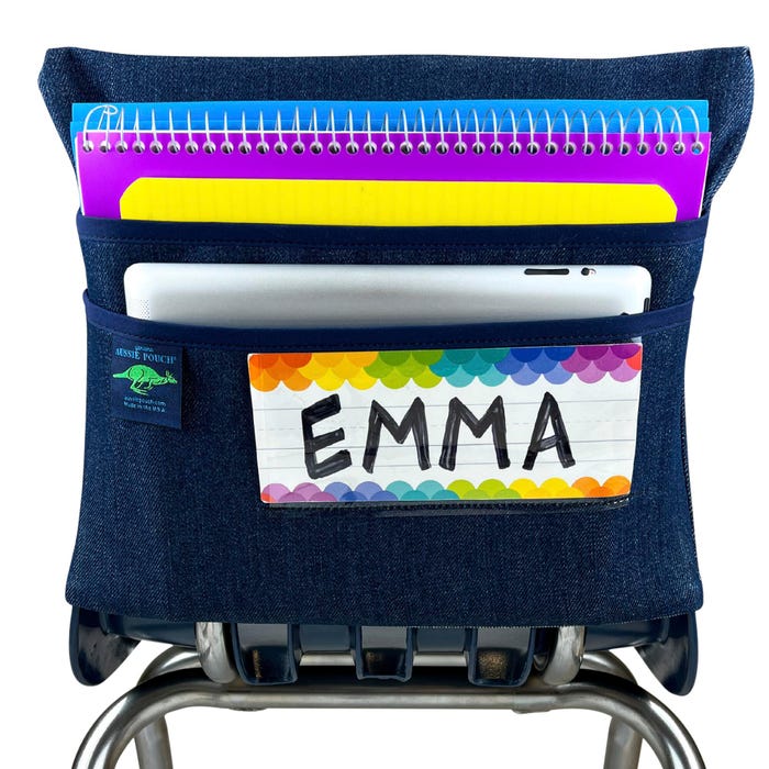 Aussie Pouch Original Chair Pocket, Double Pockets and Name Tag Slot, 13 Inches, Navy Trim