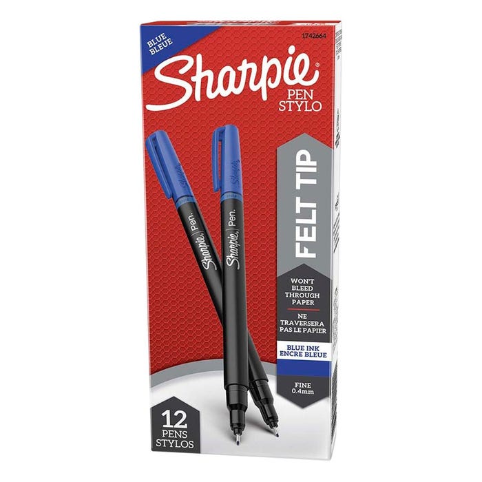 Sharpie Pens, Fine Point, 0.8 mm, Blue, Pack of 12
