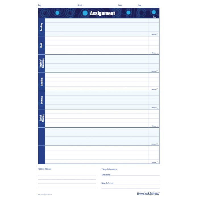 Hammond & Stephens Assignment Wall Chart, Wet Erase, 24 x 36 in