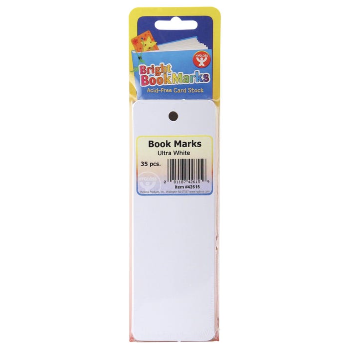 Hygloss Acid-Free Bright Fade-Resistant Blank Bookmark - Ultra White, 2 X 6 in, Pack of 35