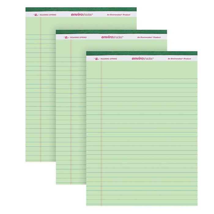 Enviroshades Legal Pads, 8-1/2 x 11-3/4 Inches, Green, 50 Sheets, Pack of 3