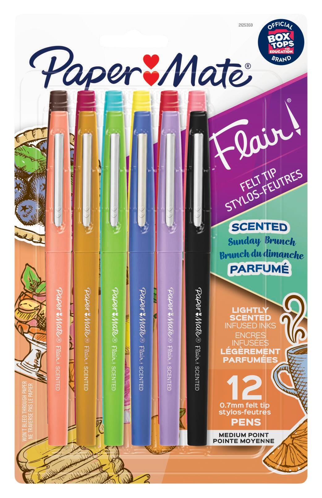 Paper Mate Flair Scented Felt Tip Pens, Medium Point, 0.7 mm, Assorted Sunday Brunch Scents and Colors, Pack of 12 2047944
