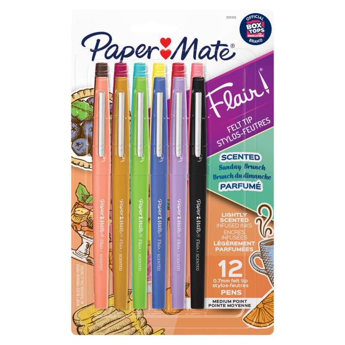 Paper Mate Flair Scented Felt Tip Pens, Medium Point, 0.7 mm, Assorted Sunday Brunch Scents and Colors, Pack of 12