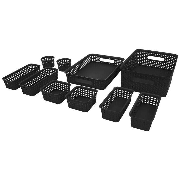 Advantus Plastic Weave Desk Organization Bins, Assorted Sizes, Black, Set of 10