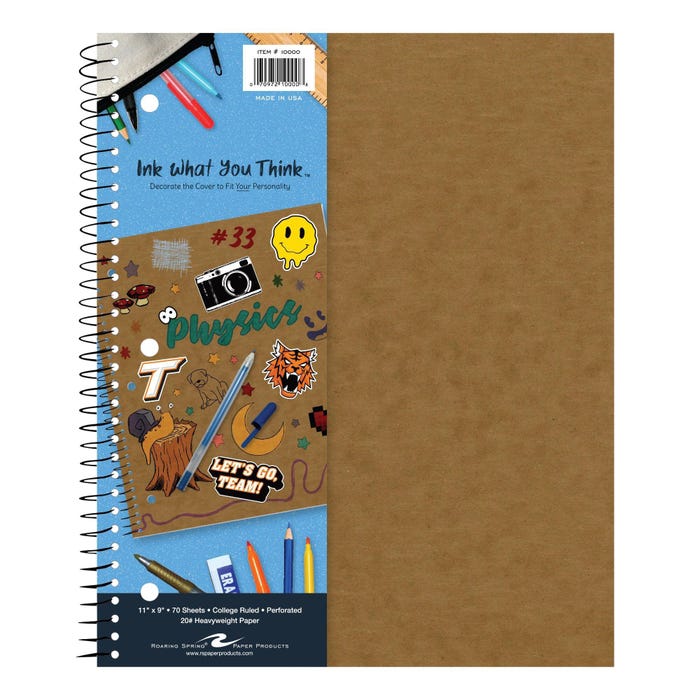 Roaring Spring Ink What You Think 1-Subject Notebook, College Ruled, 9 x 11 Inches, Brown, 70 Sheets