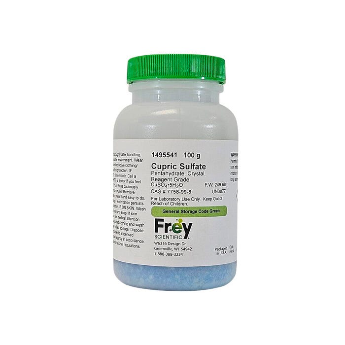 Frey Scientific Cupric Sulfate Pentahydrate, Crystals, Reagent Grade, 100 Grams