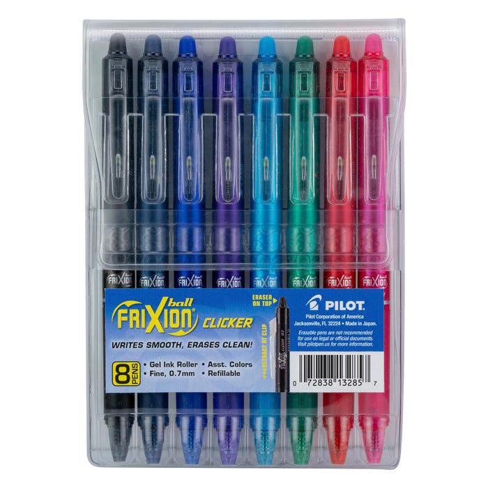 Pilot FriXion Clicker Erasable Gel Ink Pens, Fine Point, Assorted Ink, Set of 8