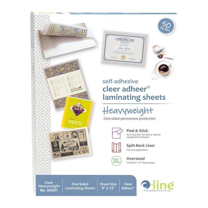 C-Line Cleer Adheer Heavyweight Laminating Sheet, 9 x 12 Inches, Pack of 50