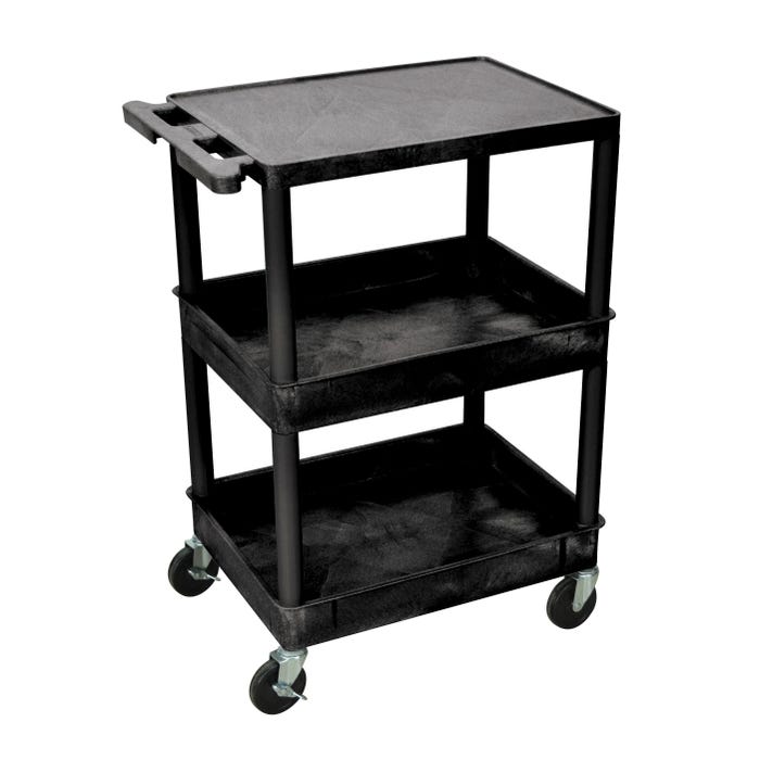 Luxor Flat Top and Tub Middle/Bottom Shelf Cart, 24 x 18 x 36-1/2 Inches, Black