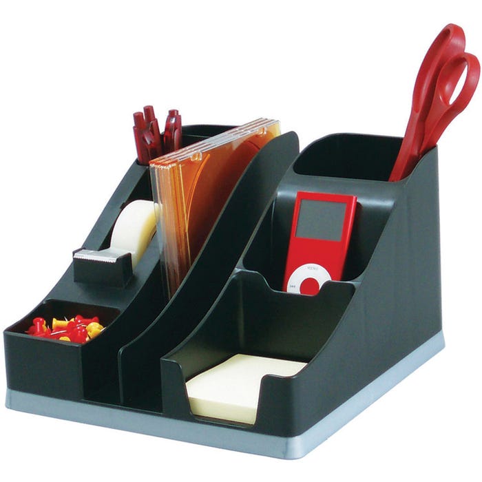Deflecto Silhouettes All-in-One Desk Caddy, 7-29/32 X 9-1/4 X 5-1/4 in, Black and Silver