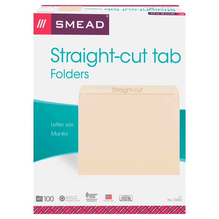 Smead File Folder, Letter Size, Straight Cut, Manila, Pack of 100