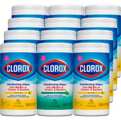 Image for Clorox Bleach Free Disinfecting Wipes, Crisp Lemon and Fresh Scents, Case of 12 with 75 Sheets Each from School Specialty