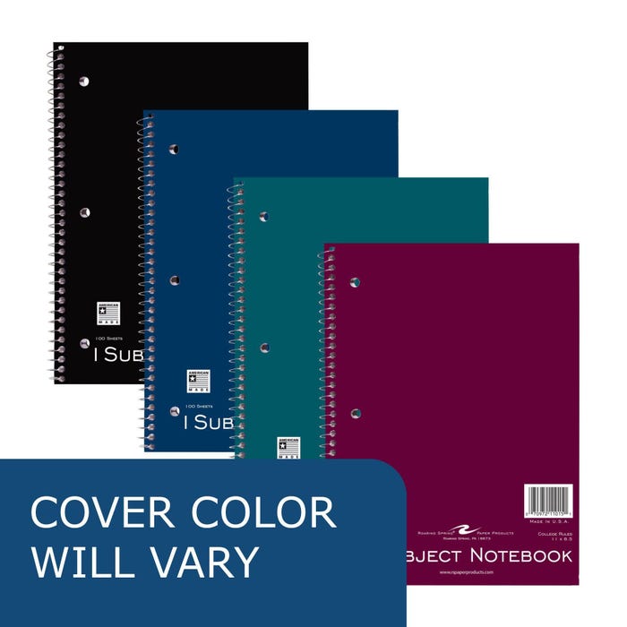 Roaring Spring 1 Subject Wirebound Notebook, 11 x 8 1/2 Inches, 100 Sheets, College Ruled, Assorted Bright Covers