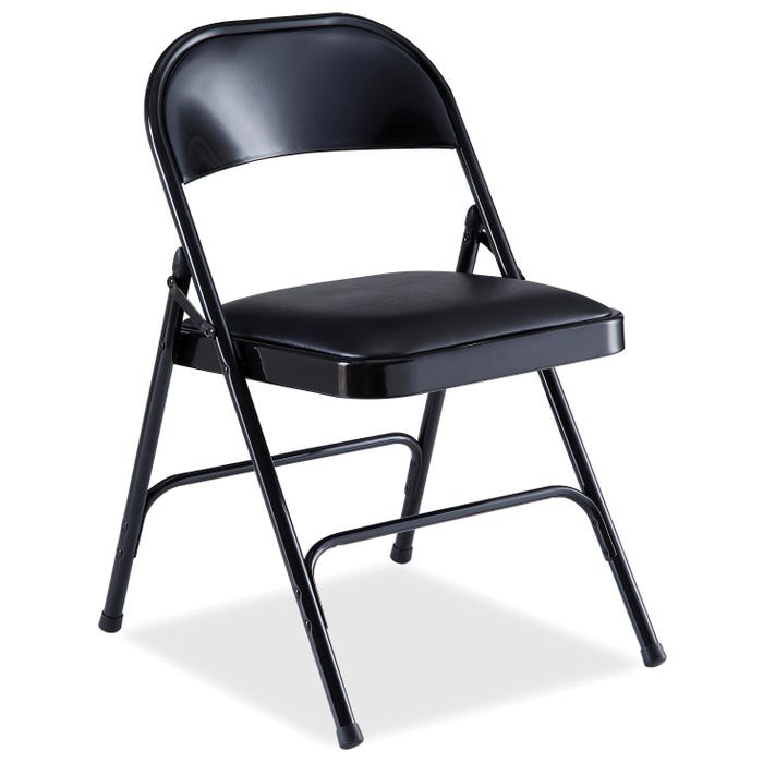 Lorell Steel Folding Chair and Padded Seat, 19-3/8 x 18-1/4 x 29-5/8 Inches, Black