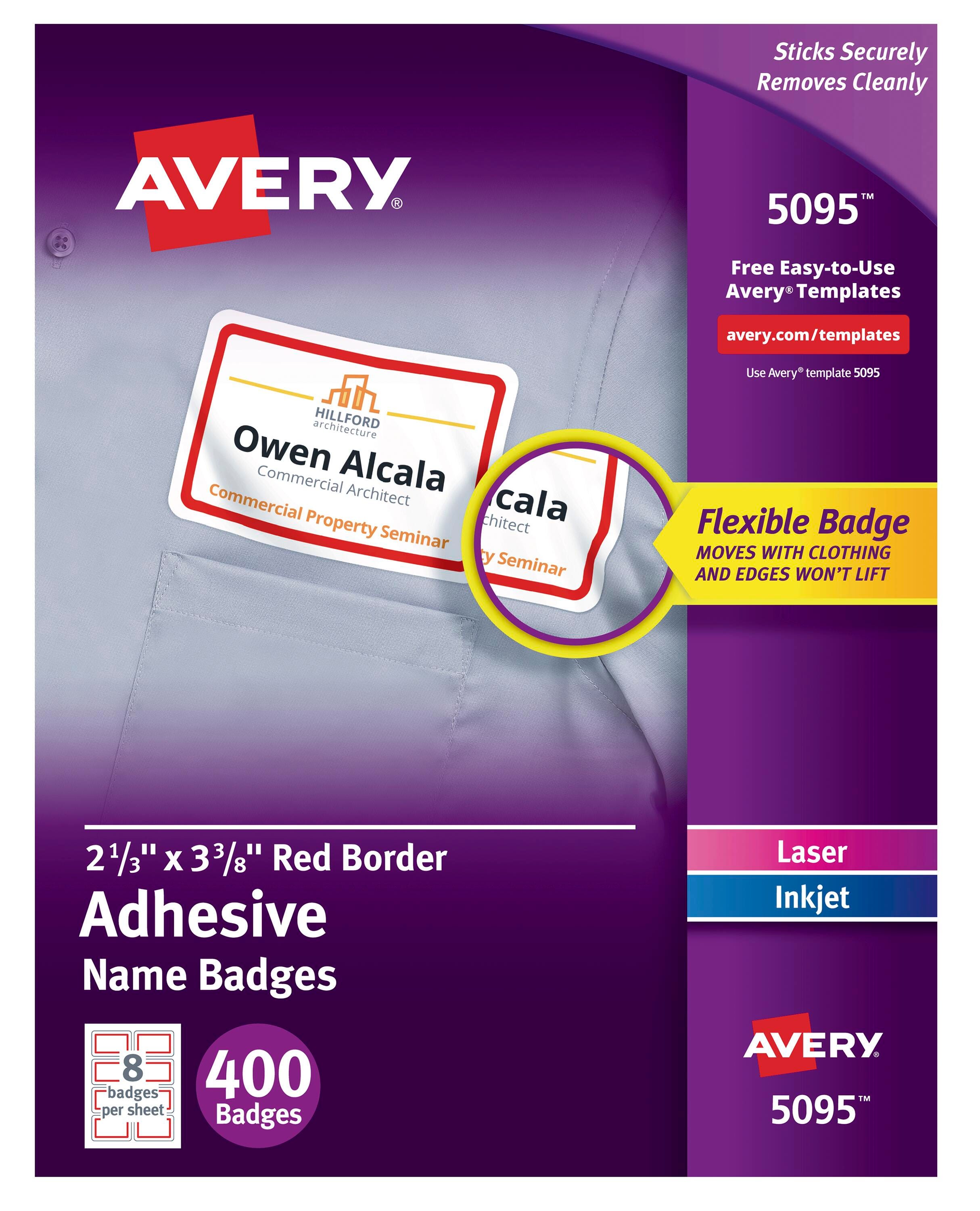 Avery Adhesive Name Badges, 2-1/3 x 3-3/8 Inches, Red Border, Pack of 400 1054551