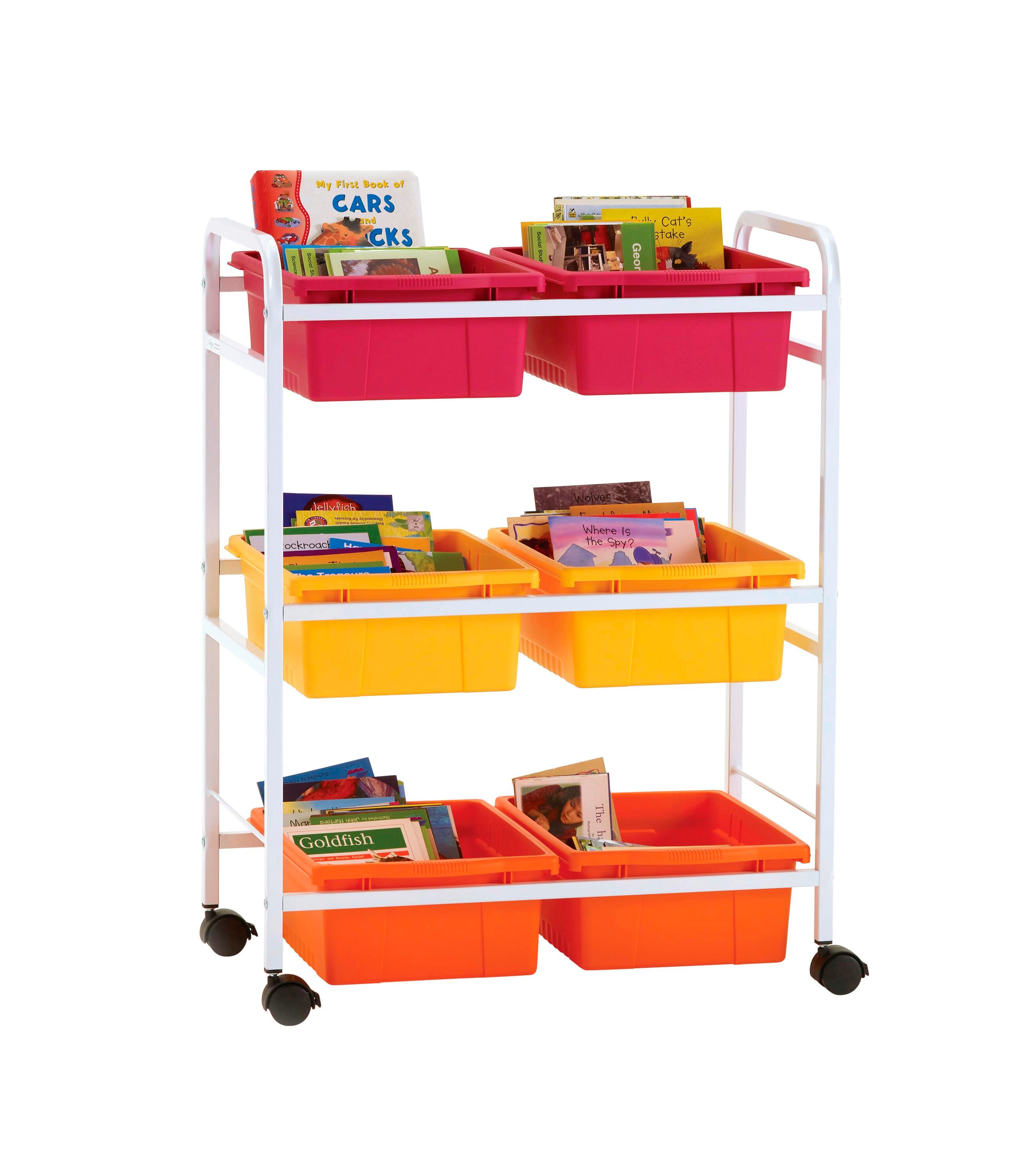 Copernicus Small Book Browser Cart with Vibrant Warm Tubs, 28 x 15-3/4 x 36-1/2 Inches, Item Number 2103035