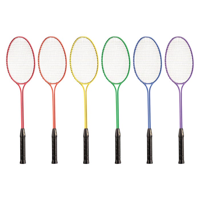 Champion Sports Tempered Steel Twin Shaft Badminton Rackets, Nylon Strings, Assorted Colors, Set of 6