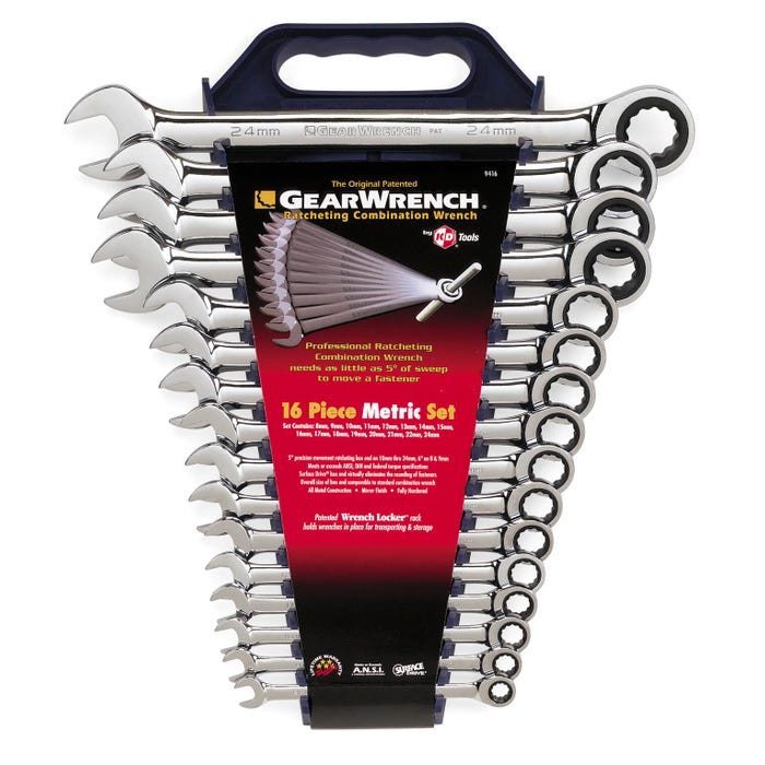 Gearwrench 16-Piece Ratcheting Combination Wrench Set - Metric, Set of 16