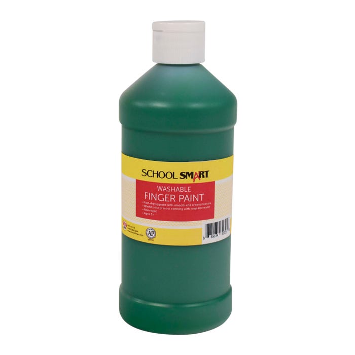 School Smart Washable Finger Paint, Green, 1 Pint Bottle