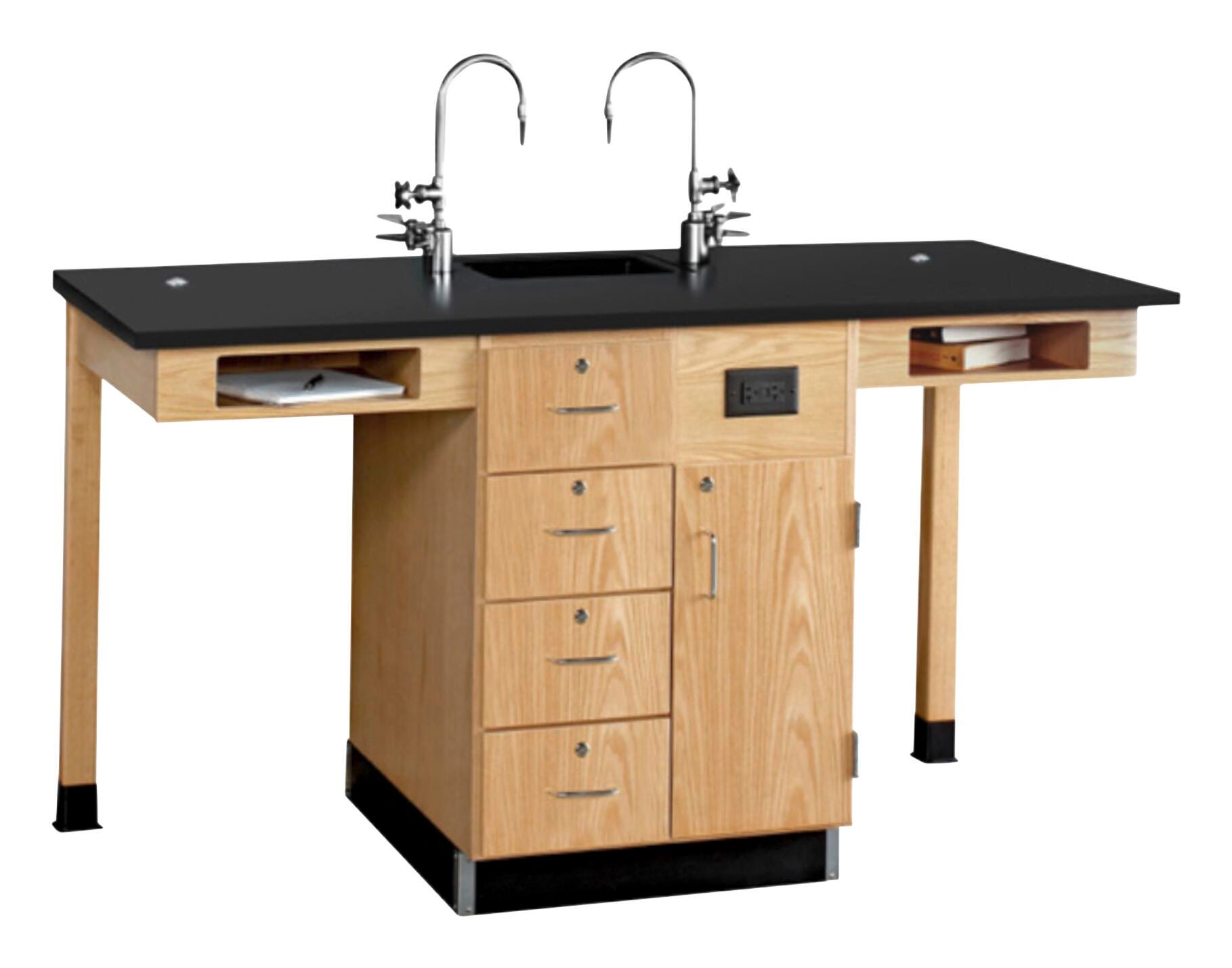 Image for Diversified Spaces Kinetic Two-Student Modular Island with Sink, 66 x 30 x 36 Inches, Oak/Hardwood, Epoxy Resin Top from School Specialty