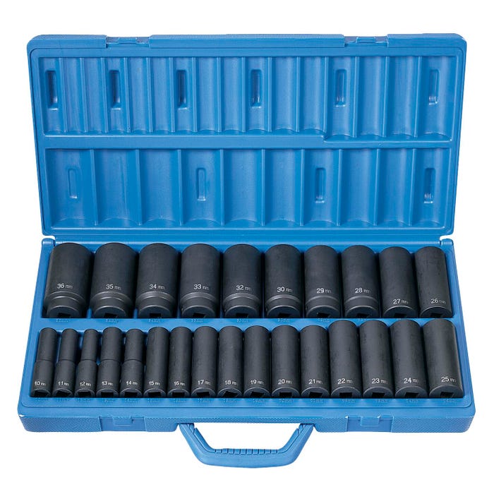 Grey Pneumatic 26-Piece Deep Length Socket Set - Metric, 1/2 in, Set of 26