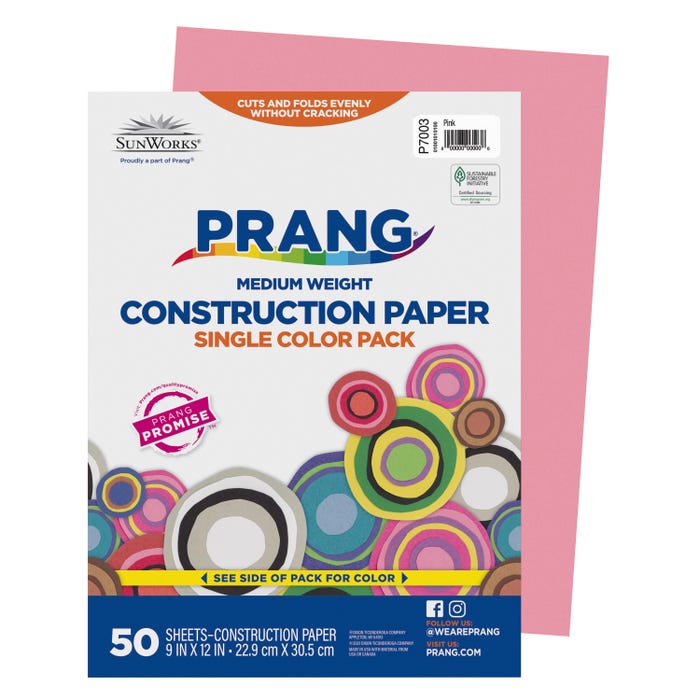 Prang Medium Weight Construction Paper, 9 x 12 Inches, Pink, 50 Sheets