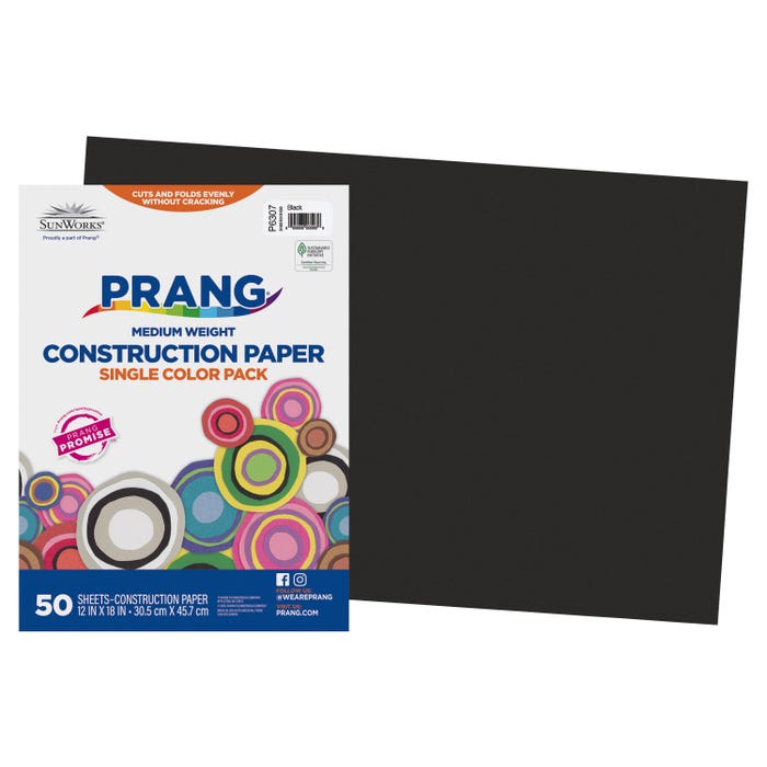 Prang Medium Weight Construction Paper, 12 x 18 Inches, Black, 50 Sheets