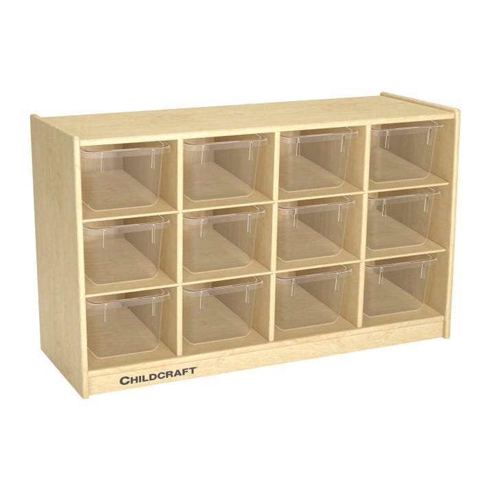 Childcraft Mobile Cubby Storage Unit with Concealed Wheels, 12 Clear Trays, 38-3/8 x 14-1/4 x 24 Inches