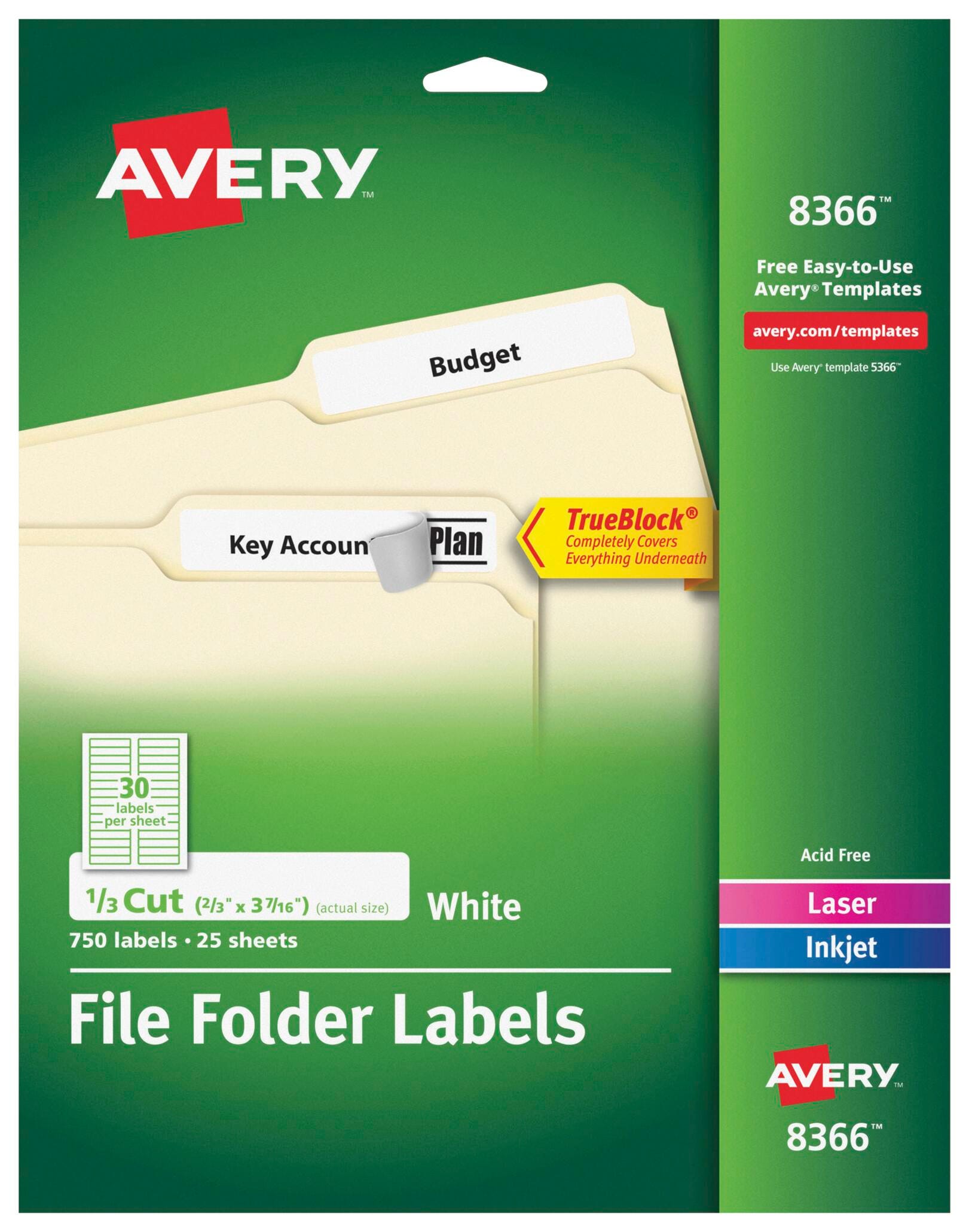 Avery Printable File Folder Labels, 2/3 x 3-7/16 Inches, White, Pack of 750 1597367