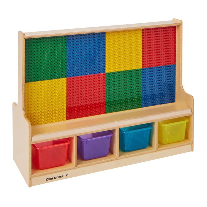 Childcraft Dual-Sided Building-Brick Activity Center, Preschool Grid, Whiteboard, Color Trays, 39-1/2 x 14-1/4 x 30 Inches