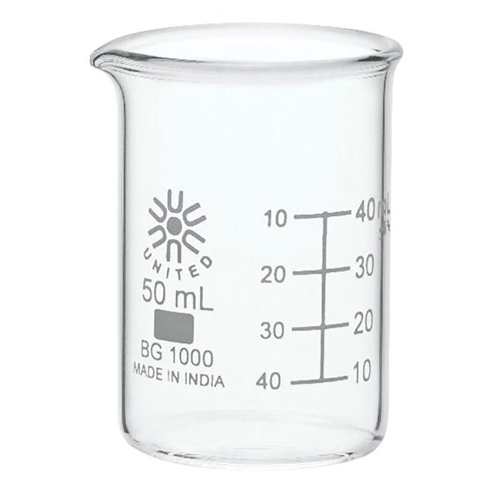 United Scientific Low Form Beakers, Borosilicate Glass, 50 Milliliters, Pack of 12