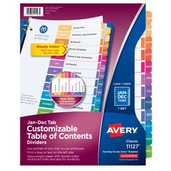 Avery Ready Index Dividers, 12 Tab, Jan-Dec, Assorted Colors, 1 Set 078527