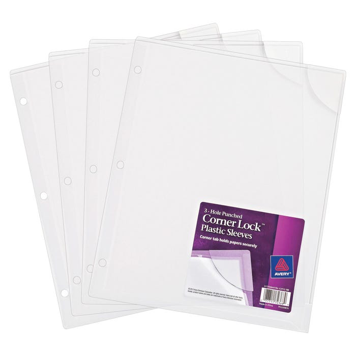 Avery Corner Lock Binder Sleeve, 8-1/2 x 11 Inches, Clear, Pack of 4