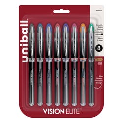 uniball Vision Elite Roller Ball Stick Pen, 0.5 mm Micro Tip, Assorted Colors, Set of 8 087180
